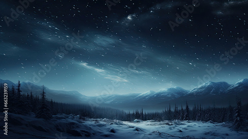 Starry Night Sky: Winter Constellations and Snowscape