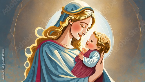 Madonna and Child: Graphic Depiction of Holy Mary and Baby Jesus © Behram