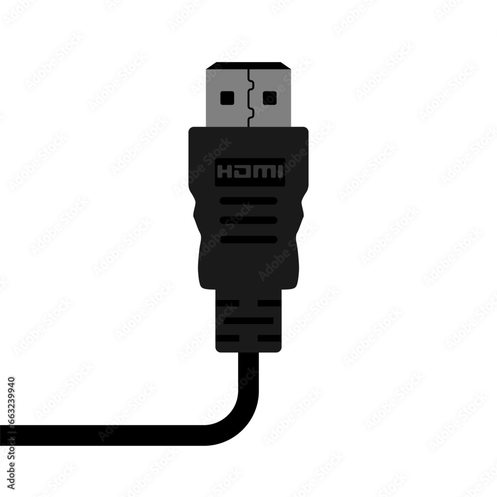 HDMI icon. Hdmi cable close up. Vector illustration flat design. Isolated on white background. HDMI icon. Hdmi cable close up. Vector illustration flat design. Isolated on white background.