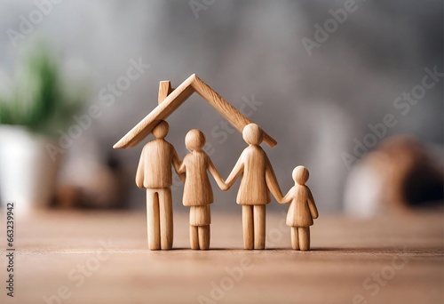 Loving Family at Home: Wooden Figurines on Table Background Dreaming of Home