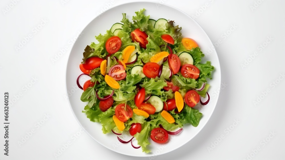 Fresh Salad Delight. Vibrant plate of greens on a clean white table
