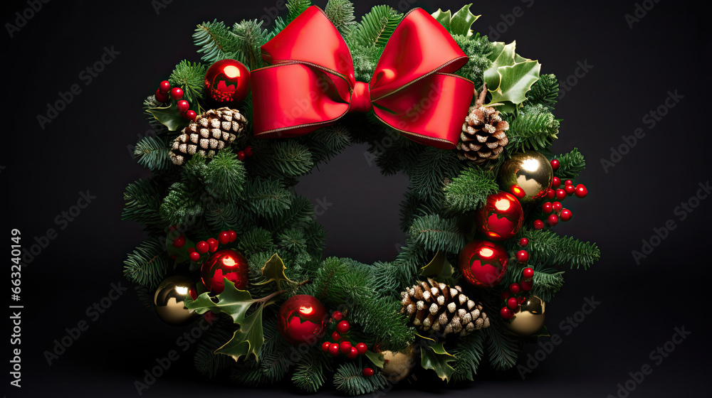 Wreath of Fresh Boughs with Berries and Ornaments