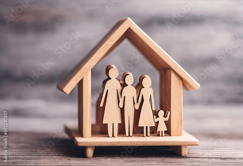 Miniature Family Life: Wooden Figurines in Love at Home Dreaming of Home