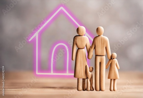 Home and Family Joy: Lifestyle Illustration with Wooden Figurines Dreaming of Home