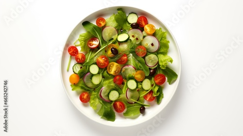 Fresh Salad Delight. Vibrant plate of greens on a clean white table 