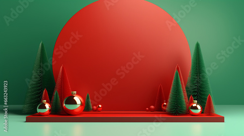 Christmas Product Podium with Red and Green Colour on elegant christmas background, generative AI