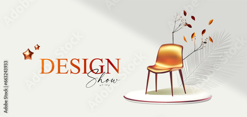 3D realistic product display design template. White scene with chair podium. Elegant vector platform. Stage for showcase.