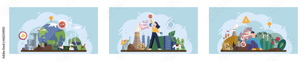 Climate change. Save the planet. Vector illustration Choose renewable resources to reduce reliance on fossil fuels and decrease climate change Celebrate World Environment Day by participating in