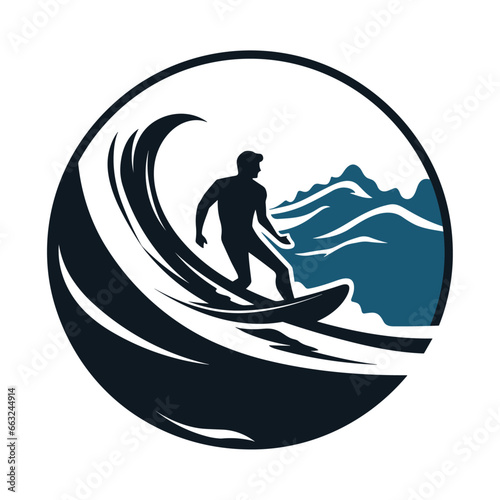 Silhouette of a person in a surf  boat, vector illustration, Generative Ai.