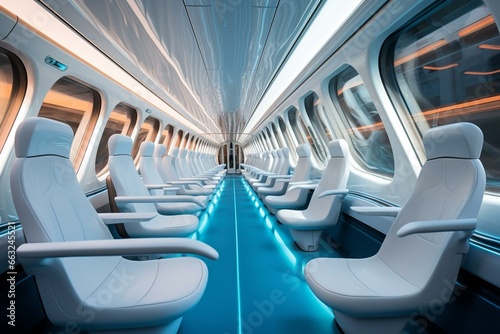 Inside a futuristic train with advanced maglev technology. Generative AI photo
