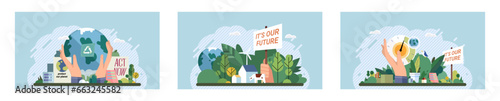 Climate change. Save the planet. Vector illustration Choose renewable resources to minimize your ecological footprint and fight climate change Celebrate World Environment Day by advocating