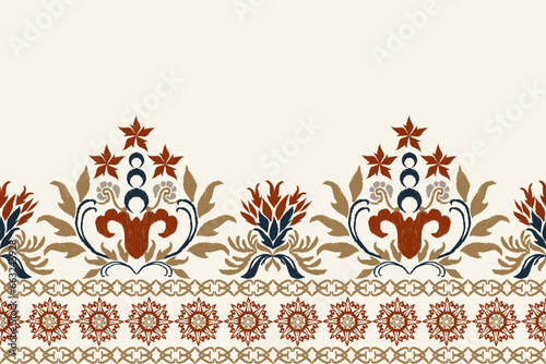 Ethnic pattern seamless traditional ikat floral paisley embroidery background, .geometric ethnic oriental pattern traditional.Aztec style abstract vector illustration.design for texture,fabric.