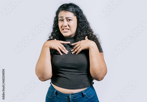 Photography Young woman disgusted face isolated