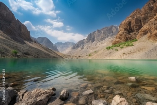 Landscape of enchanted lake and majestic mountains in Iran. Generative AI