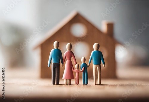 Loving Family at Home: Wooden Figurines on Table Background Dreaming of Home Buy new house