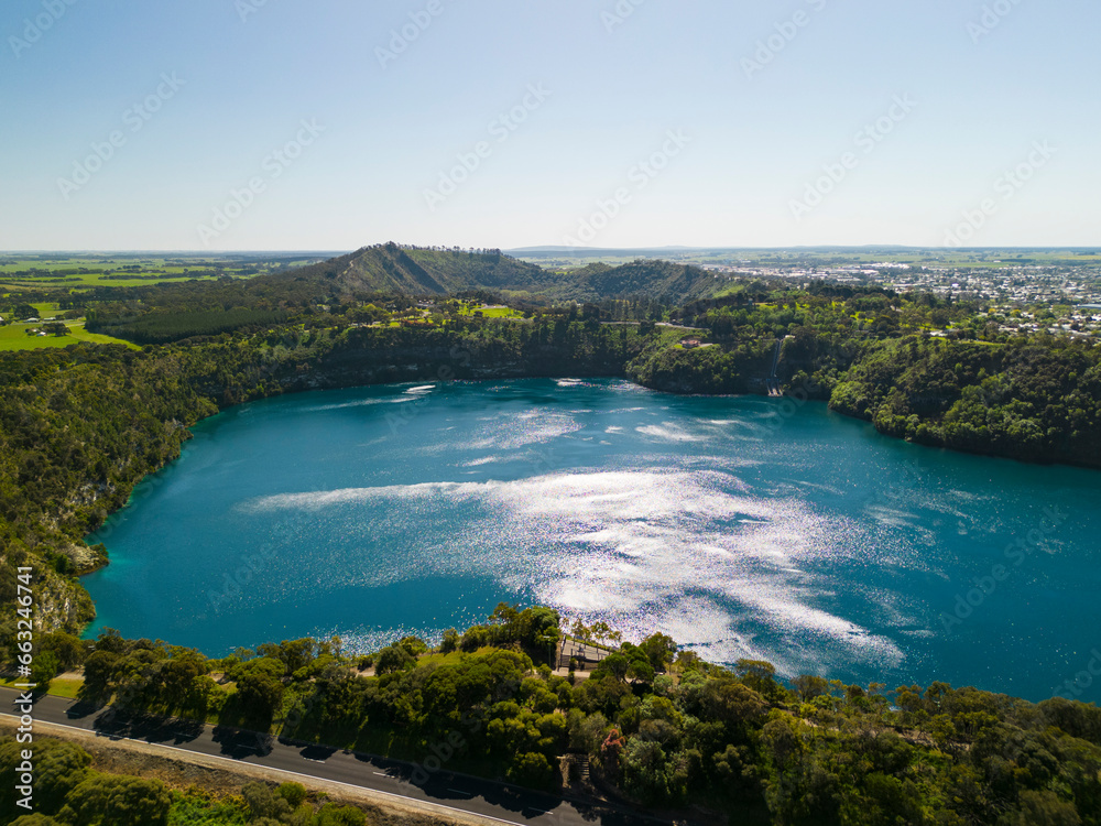 Aerial view of the Blue Lake in Mt Gambier, South Australia