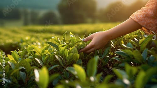 Tea picker women harvesting tea leafs in a tea plantation