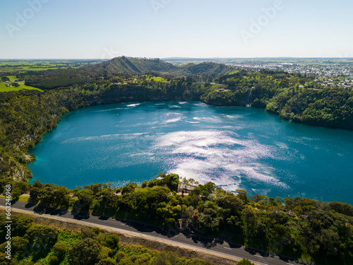 Aerial view of the Blue Lake in Mt Gambier, South Australia