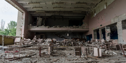 inside a destroyed school in Ukraine