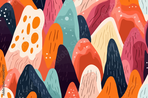 Rocky cliffs quirky doodle pattern, wallpaper, background, cartoon, vector, whimsical Illustration