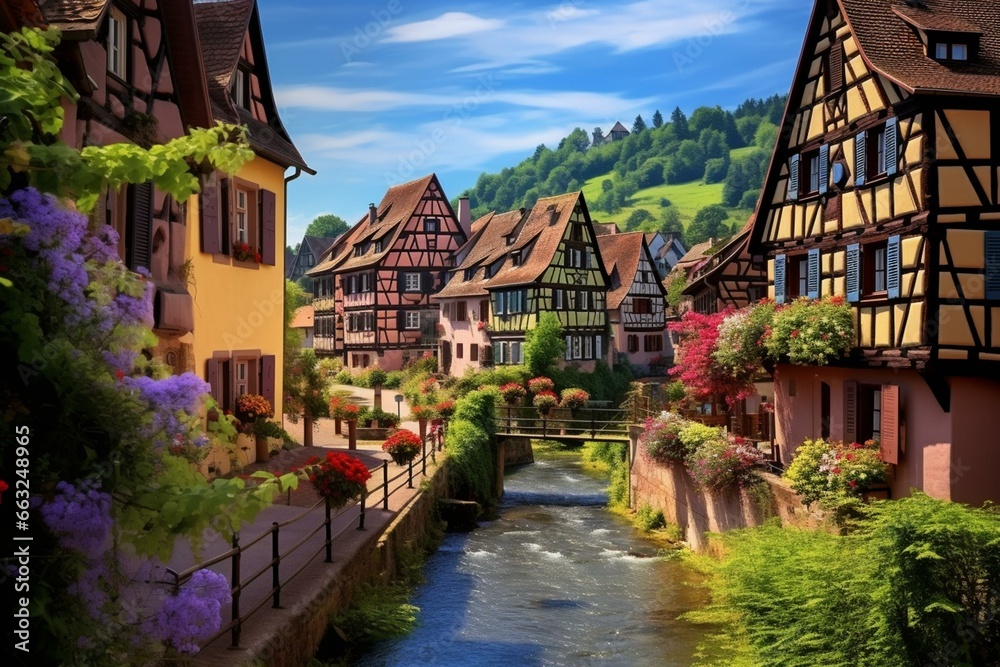 A charming European village with medieval houses. Generative AI