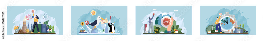 Naklejka premium Climate change. Save the planet. Vector illustration Our collective efforts csave planet from challenges global warming By embracing renewable resources, we cmake positive impact on climate change