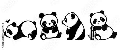 Cute stencil four baby pandas.