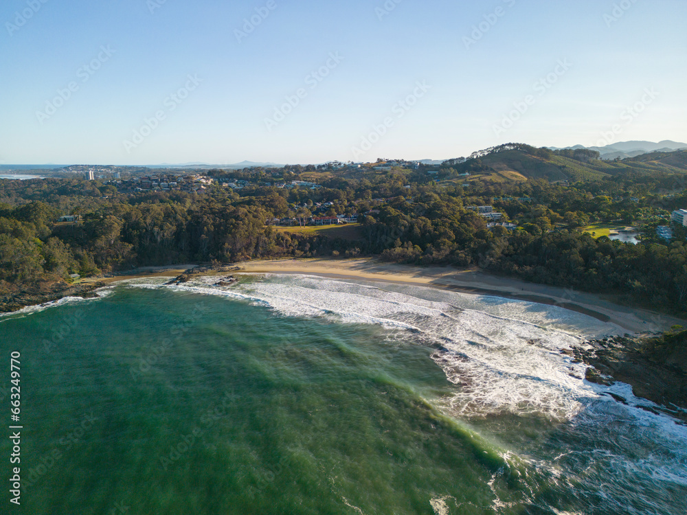 Aerial views of Charlesworth Bay in Coffs  Harbour, New South Wales, Australia