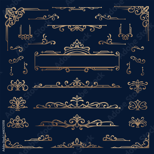 Set of Gold Vintage Ornament Vector Templates