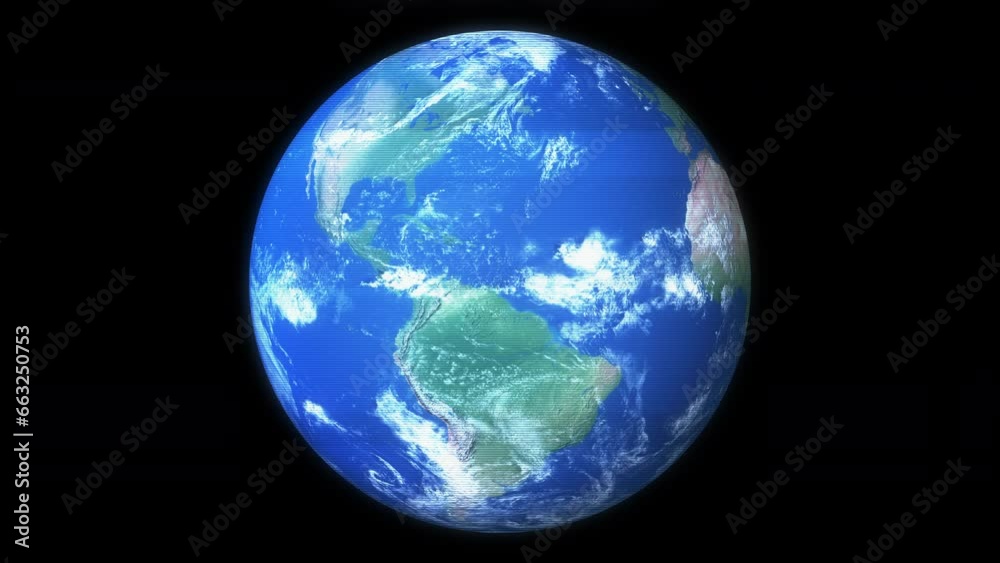 Looping animation of a stylized holographic planet Earth with digital glowing lines on a black background for layer overlay. Suitable for use in technology, business, or communication contexts