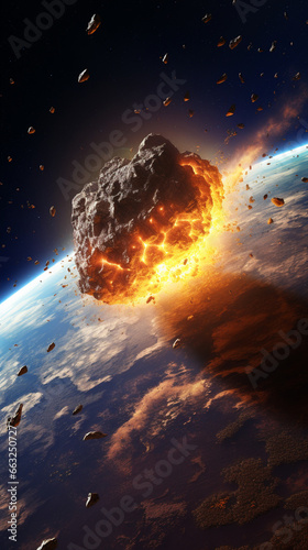 地球に衝突する巨大な隕石のイメージイラスト