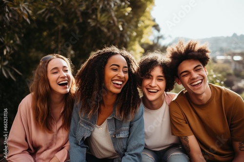 Summer vacation and teenage concept. Happy community of diverse people.
