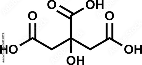 Citric acid C6H8O7 structural formula, vector illustration