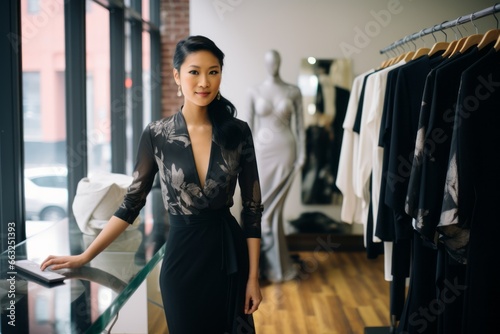 Portrait of beautiful asian woman in black dress in fashion store