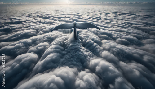 Cola de ballena emergiendo de un mar de nubes photo