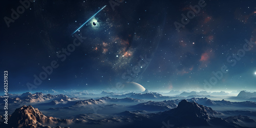 Space Background, Vibrant space scene with multiple planets and shining stars Generative AI 