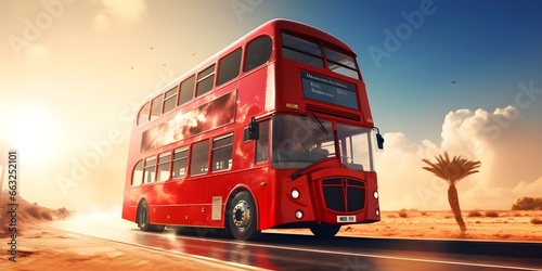 Classic Red Double Decker Bus on the road background generative ai
A Historic Ad фототапет
