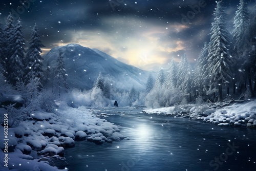 Magic winter scene with a widescreen, generative ai © Nia™