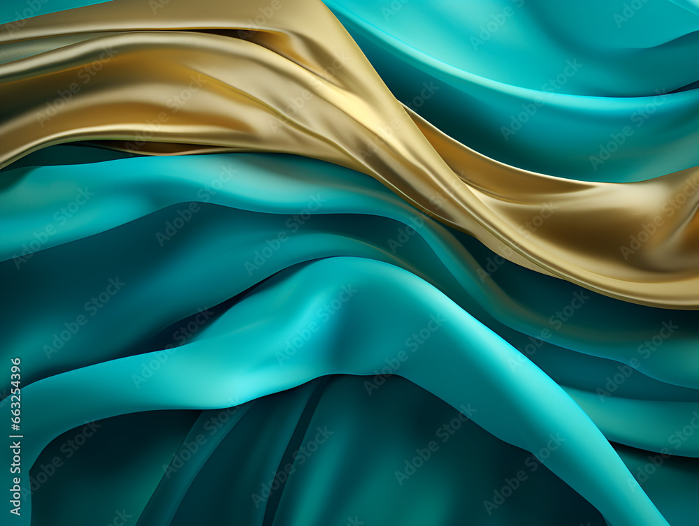 Abstract turquoise and golden smooth wave background