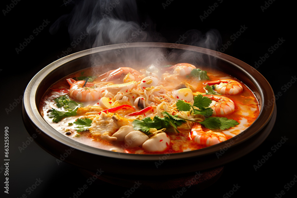 A bowl of delicious hot Tom Yum Kung. 