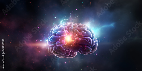 Human brain technology material in front of dark background  Psychology Background Stock   A blue background  GENERATIVE AI  