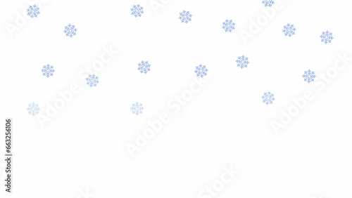 Snowflakes snowing 2D objects animation. Snowfall new year. Blizzard winter flat cartoon 4K video, transparent alpha channel. Snowstorm falling snow flakes animated elements on white background