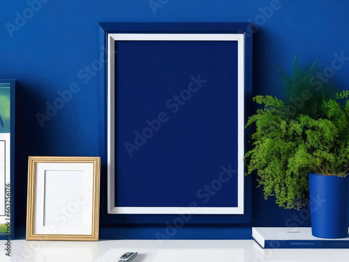 Creative desk with a blank picture