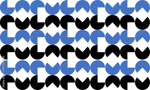 seamless pattern with black, blue and white circle block and diamond shape arrange in horizontal line strip design for fabric print or t-shirt print, wallpaper