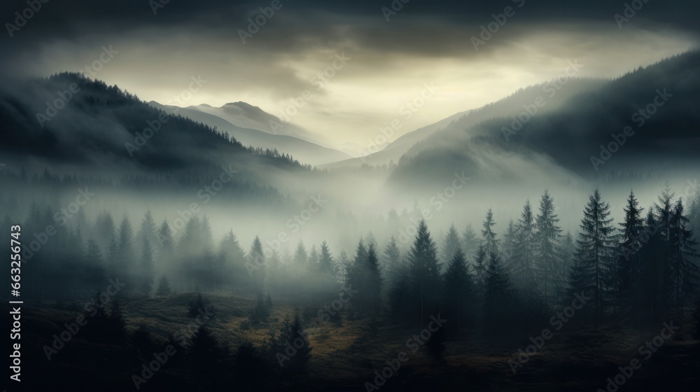 Obraz na płótnie Moody Nature / autumn, scarry and foggy mountains w salonie