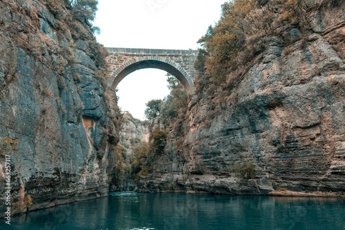 Bridge Canyon. View of Kopru Stream and Koprulu Canyon. The National Park is located in Antalya province of Turkey. The Roman Oluklu bridge passes over the canyon. photo