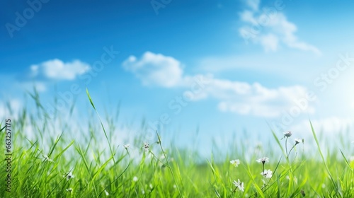 Landscape green field and blue sky. AI generated image