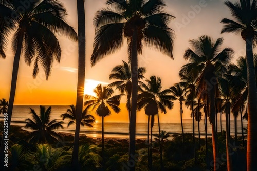 palm trees at sunset © Nazir