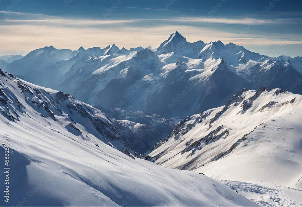 Breathtaking mountain landscape with snow-capped peaks.