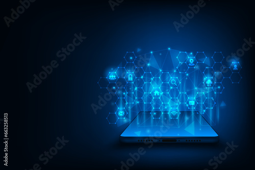 Vector icon social media network with mobile phone. Technology connecting application concept abstract background.